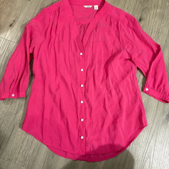 LL Bean Womens Pink Button Down Shirt Sz M Modal Blend Soft Career Easter Spring - Picture 3 of 11